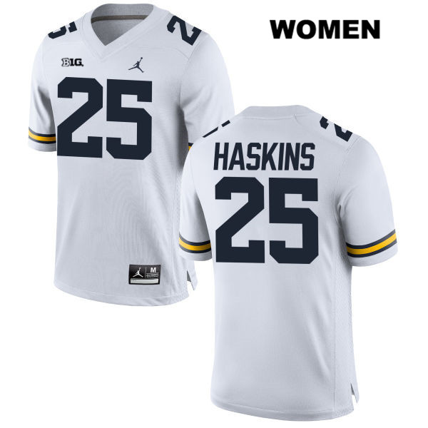 Women's NCAA Michigan Wolverines Hassan Haskins #25 White Jordan Brand Authentic Stitched Football College Jersey OJ25P36JU